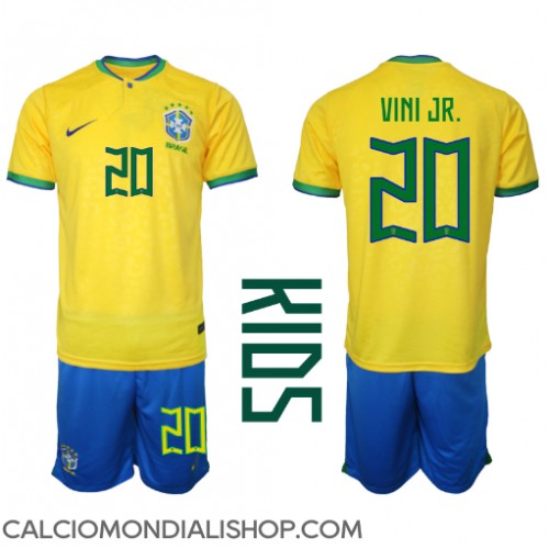 Maglie da calcio Brasile Vinicius Junior #20 Prima Maglia Bambino Mondiali 2022 Manica Corta (+ Pantaloni corti)